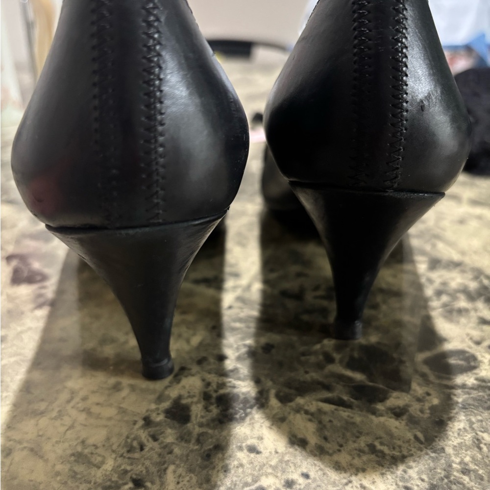 Prada Black Leather Peep-Toe Heels - Picture 4 of 7